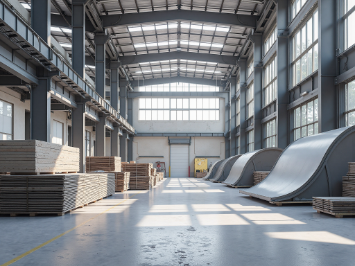 公司外景建筑外观,现代化工业厂房,绿色园区环境,阳光明媚天气